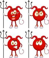 Set of Red Devil character with facial expression on white background vector