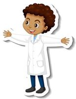 Cartoon character sticker with a boy in science gown vector