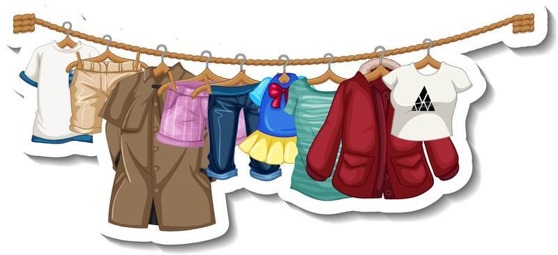 Sticker template of Clothes racks with many clothes on hangers