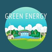 Hydro Power Plants generate electricity with green banner vector