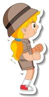 Little girl scout cartoon character sticker vector