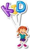 Sticker template with a girl holding many balloons isolated vector