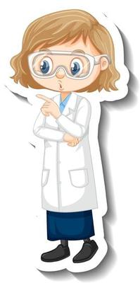 Cartoon character sticker with a girl in science gown