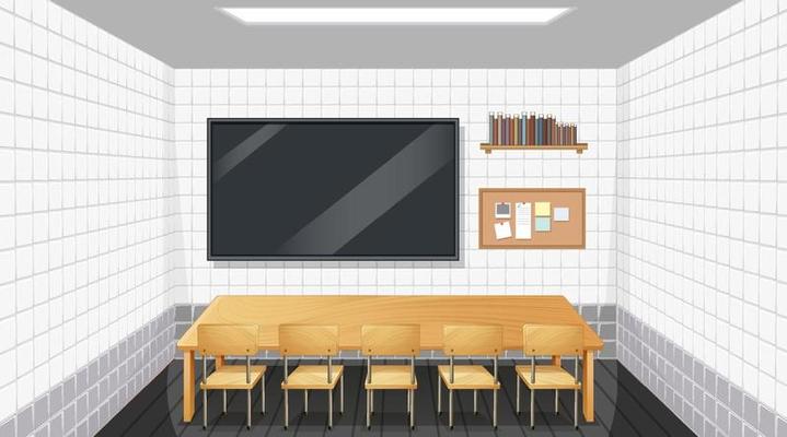 Classroom interior design with furniture and decoration