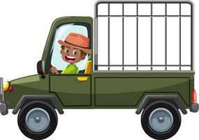 Zoo concept with driver man drives cage car isolated vector
