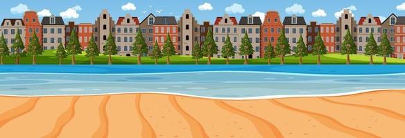 Beach horizontal scene at day time with city background vector