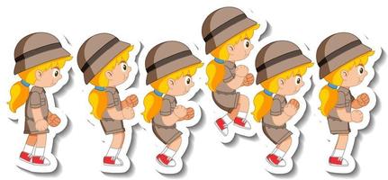 Set of girl scout in different action vector