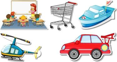 Random stickers with transportable vehicle objects vector