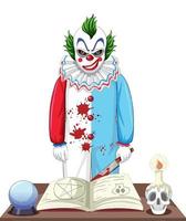 Creepy clown cartoon character on white background vector