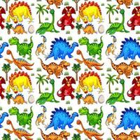 Seamless pattern with various dinosaurs on white background vector