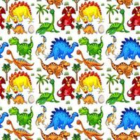 Seamless pattern with various dinosaurs on white background vector