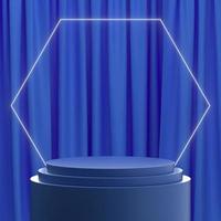 3d illustration of blue product podium with curtain background photo