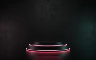 3D Illustration dark neon scene product podium or stage for promo photo