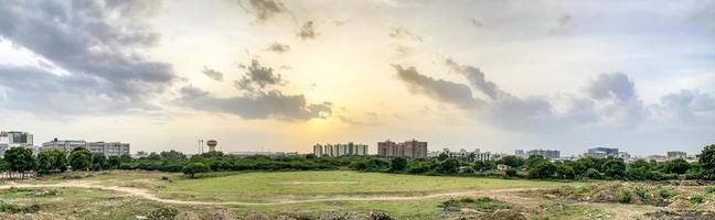 Ahmedabad City skyline under cloudy sky India photo