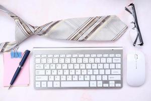 Office equipment, keyboard on table background photo