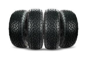 Set of 4 wheels car tires designed for use in all road conditions. photo