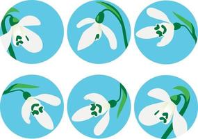 Set of round social media templates with different sizes of snowdrops vector