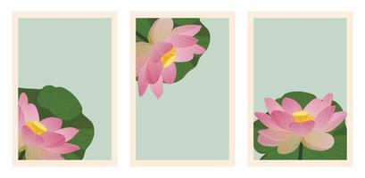 Set of backgrounds with lotus flowers and leaves. Social media posts. vector