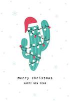 Christmas card with cactus in a Christmas garland. vector