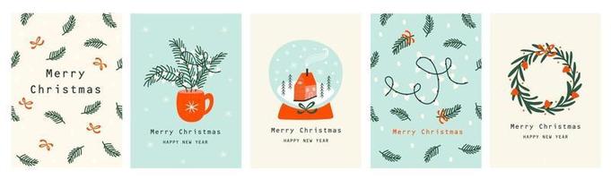 Set Christmas cards with Christmas tree. Vecto vector