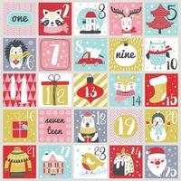 Christmas Advent calendar with hand drawn elements. Vector