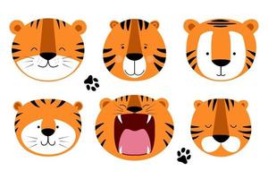 Set funny head tigers. vector