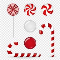 Sweet candy of various forms cane, circle on stick and flavors vector