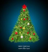 Merry Christmas and New Year Background with Christmas Tree. vector