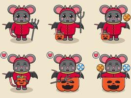 Ilustración vectorial de lindo ratón con disfraz de diablo vector