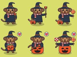 Monkey Halloween set Wizard vector