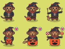 Monkey Halloween set Witch vector