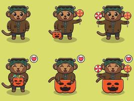 mono halloween set monstruo vector