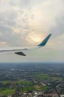 Flying over Bremen Germany with view from the airplane window. photo