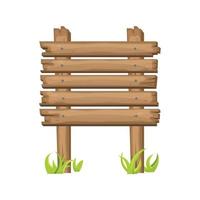 Wooden sign board on grass in cartoon style vector
