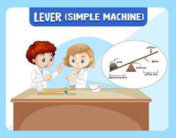 Levers science experiment with scientist kids cartoon character vector