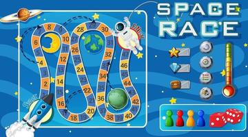 Plantilla de juego de serpientes y escaleras con tema espacial vector