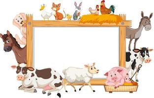 Empty wooden frame with various farm animals vector