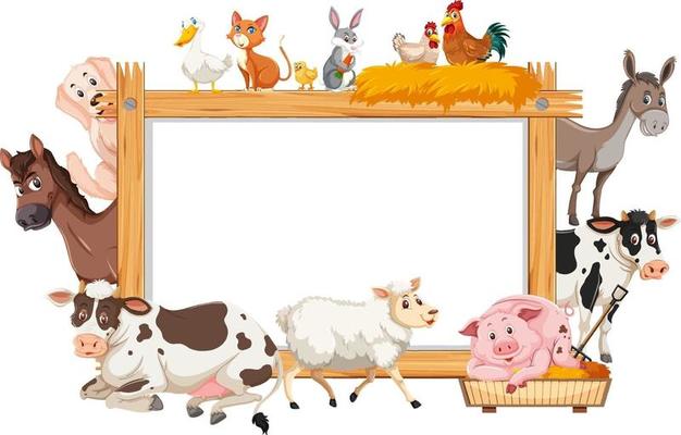 Empty wooden frame with various farm animals