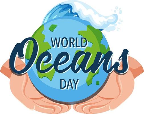 World Ocean Day banner with hands holding the earth isolated