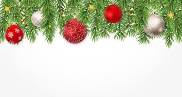 Fir Branches with Snow and Balls. Merry Christmas and New Year vector