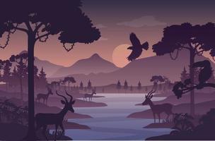 silueta crepúsculo bosque paisaje antecedentes vector