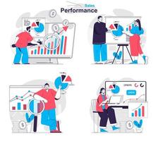 El concepto de rendimiento de ventas estableció escenas aisladas de personas en diseño plano vector