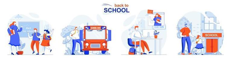 Back to school concept set people isolated scenes in flat design vector