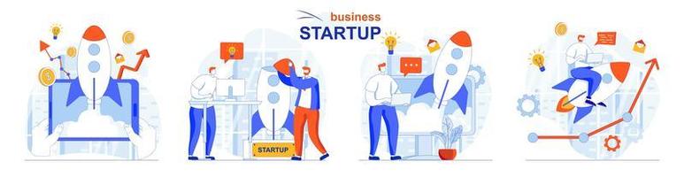 Startup business concept set people isolated scenes in flat design vector
