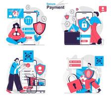 Secure payment concept set people isolated scenes in flat design vector