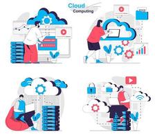 Cloud computing concept set people isolated scenes in flat design vector