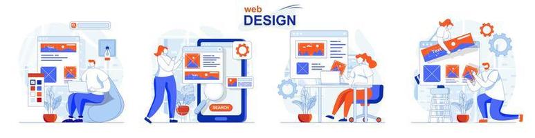 Web design concept set people isolated scenes in flat design vector