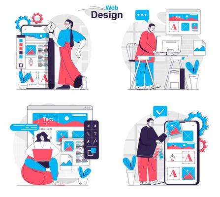 Web design concept set people isolated scenes in flat design