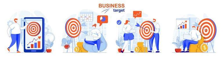 Business target concept set people isolated scenes in flat design vector