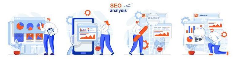Seo analysis concept set people isolated scenes in flat design vector